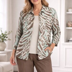 Alfred Dunner SET Jacket Shell Pants Teal And Brown Size 20